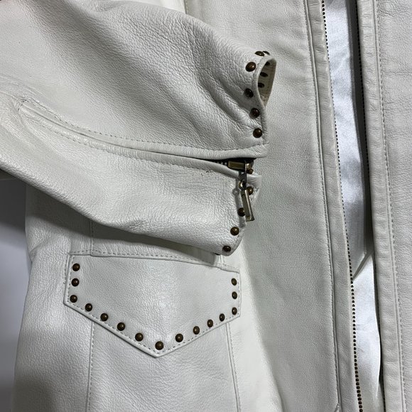 Leather Jacket white with studs, collar size large - Picture 5 of 9